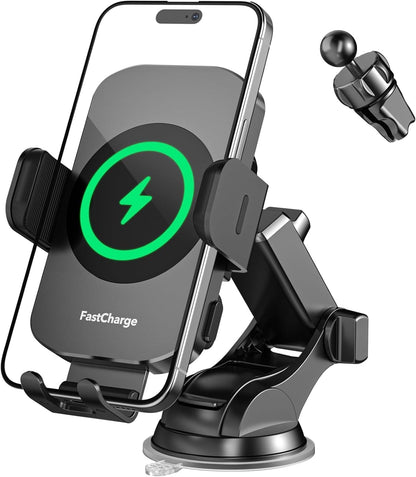 Wireless Car Charger, Fast Charging 15W Auto Clamping Car Charger Phone Holder Phone Mount for iPhone17 16 15 14 13 12 11 Pro Max Xs, Samsung Galaxy S24 Ultra S23 S22 S21 S20 S10+ Note 9, etc