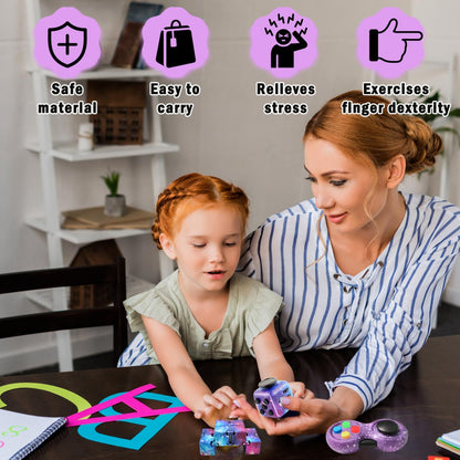 Cuackamily 3-Piece Fidget Toy Set - Galaxy Fidget Cube, Pad, Infinity Cube - Stress & Anxiety Relief for ADHD, ADD, Autism, Adults & Kids