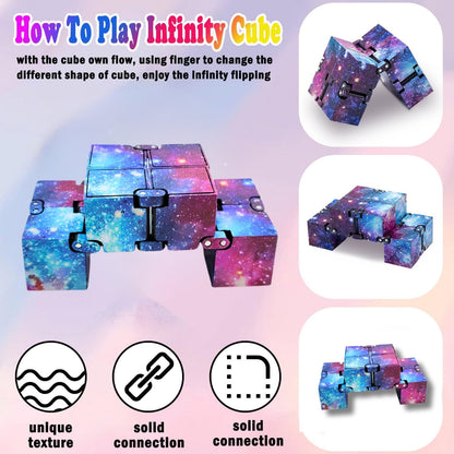 Cuackamily 3-Piece Fidget Toy Set - Galaxy Fidget Cube, Pad, Infinity Cube - Stress & Anxiety Relief for ADHD, ADD, Autism, Adults & Kids