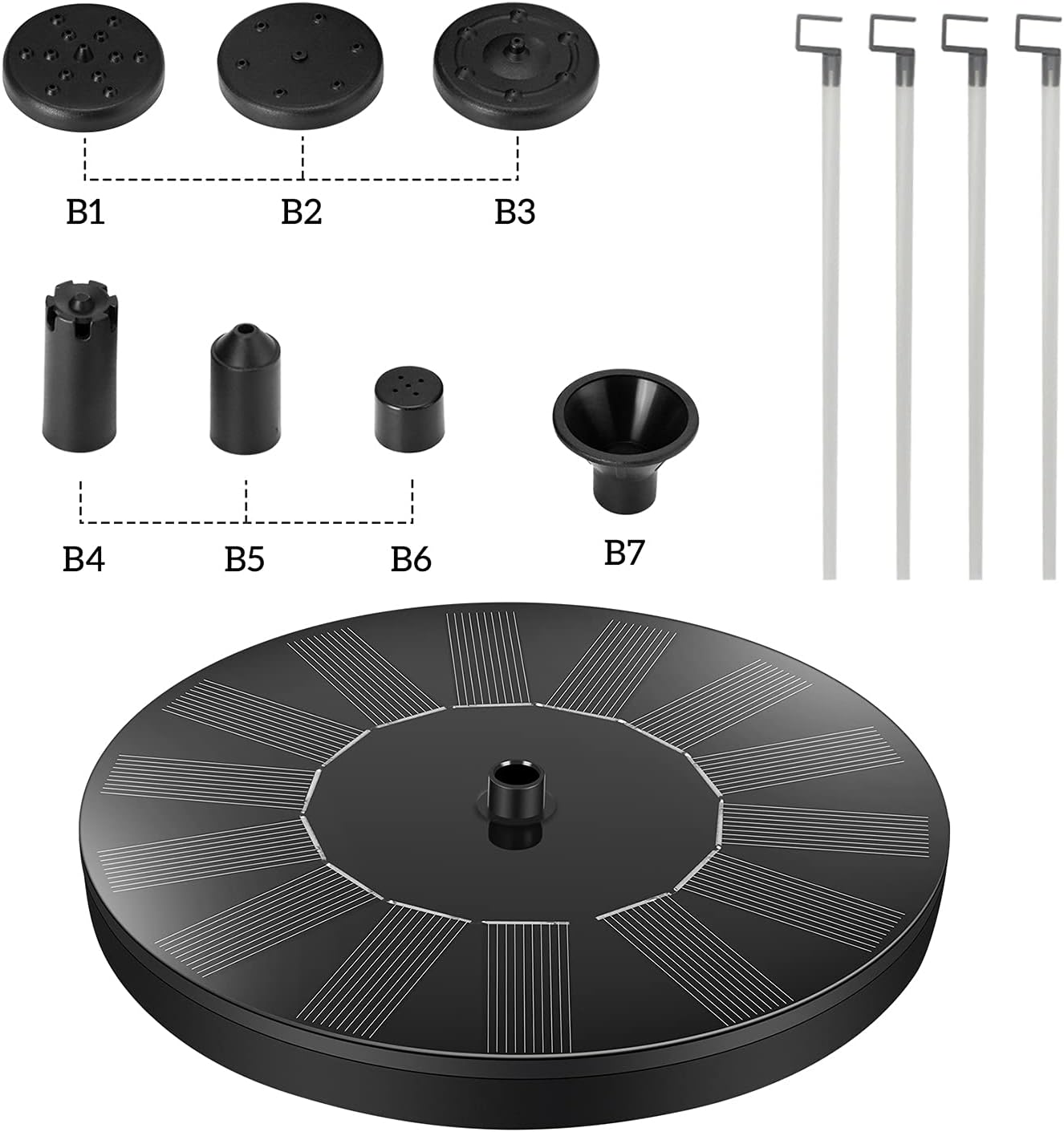 Solar Fountain Pump,Solar Powered Water Features with 7 Nozzles for The Garden, Floating Pond Pump for Bird Bath,Pool, Patio,Pond and Fish Tank