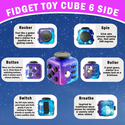 Cuackamily 3-Piece Fidget Toy Set - Galaxy Fidget Cube, Pad, Infinity Cube - Stress & Anxiety Relief for ADHD, ADD, Autism, Adults & Kids