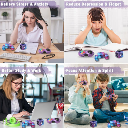 Cuackamily 3-Piece Fidget Toy Set - Galaxy Fidget Cube, Pad, Infinity Cube - Stress & Anxiety Relief for ADHD, ADD, Autism, Adults & Kids