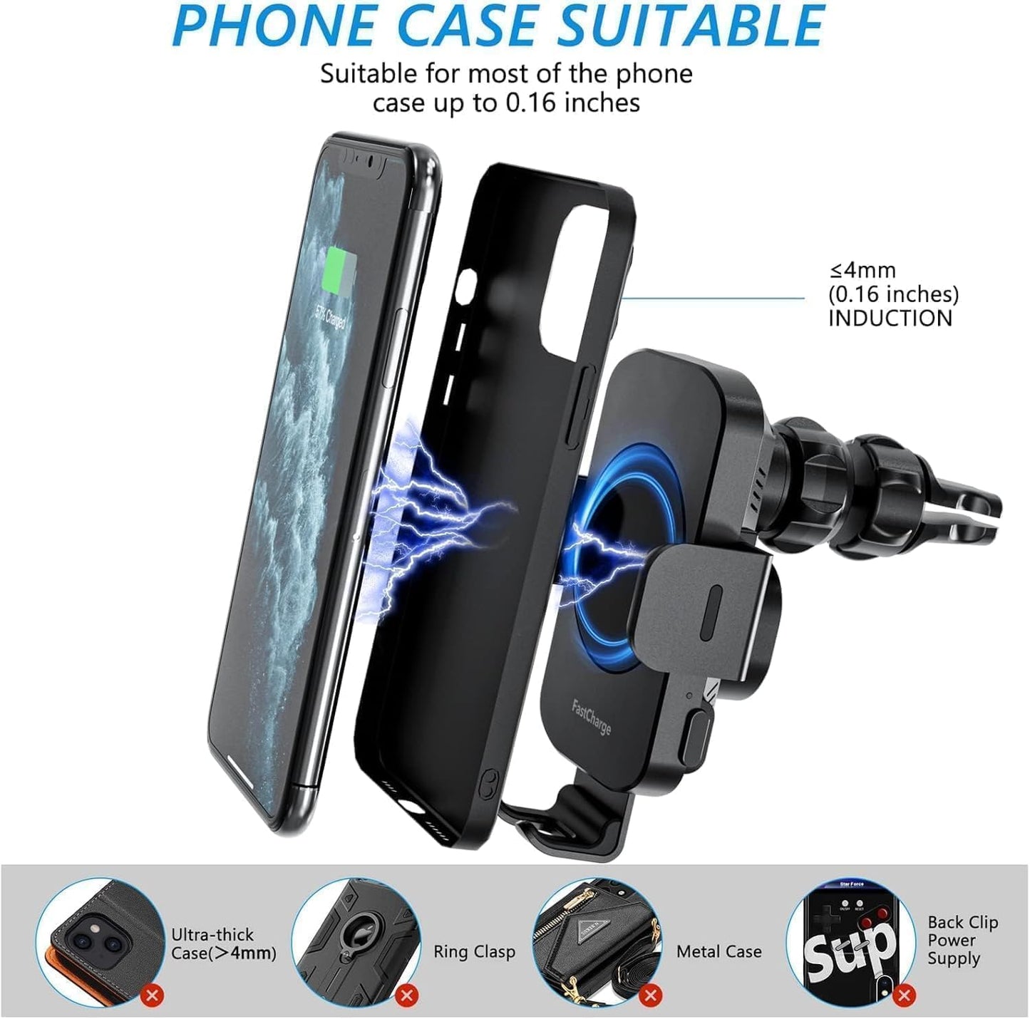 Wireless Car Charger, Fast Charging 15W Auto Clamping Car Charger Phone Holder Phone Mount for iPhone17 16 15 14 13 12 11 Pro Max Xs, Samsung Galaxy S24 Ultra S23 S22 S21 S20 S10+ Note 9, etc