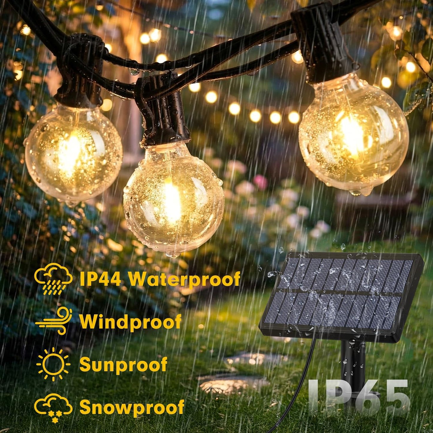 Warlisou Solar-String-Lights-Outdoor-Garden - G40 45.9ft String Lights Outdoor Festoon - Remote Control 14M Garden Light Outside Solar Powered Waterproof Led - Patio Party Gazebo Weding [Energy Class A]