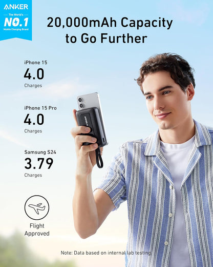 Anker Zolo Power Bank(2025 Upgrade), 20,000mAh 30W High-Speed Portable Charger with Built-In USB-C Cable, Battery Pack For iPhone 17/17 Air/17 Pro/17 Pro Max/16/15 Series, Galaxy, and More