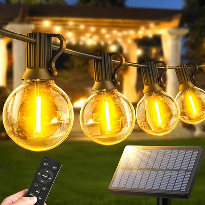 Warlisou Solar-String-Lights-Outdoor-Garden - G40 45.9ft String Lights Outdoor Festoon - Remote Control 14M Garden Light Outside Solar Powered Waterproof Led - Patio Party Gazebo Weding [Energy Class A]
