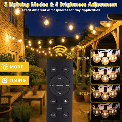 Warlisou Solar-String-Lights-Outdoor-Garden - G40 45.9ft String Lights Outdoor Festoon - Remote Control 14M Garden Light Outside Solar Powered Waterproof Led - Patio Party Gazebo Weding [Energy Class A]