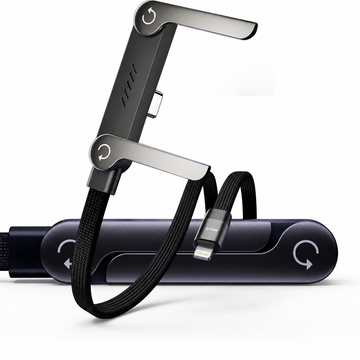 240W Type-C to Type-C & Lightning Fast Charging Cable with Built-In Folding Phone Stand | 2-in-1 Rotatable Desktop Stand