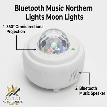 Bluetooth Northern Lights Moon & Star Projector – 360° Rotating LED Night Light & Wireless Speaker